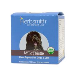 Herbsmith Milk Thistle Organic Powder Jar – pure plant nutrition for pets' liver support.