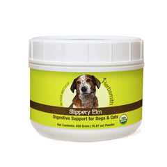 Herbsmith Slippery Elm 450g jar offers plant-based digestive support for dogs and cats.