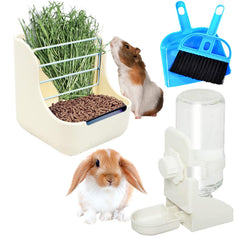 HERCOCCI rabbit hay-food-bin-feeder keeps hay separate from grain for cleaner feeding.