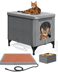 Herehomi heated cat house outdoor gray extralarge with insulated roof for winter warmth
