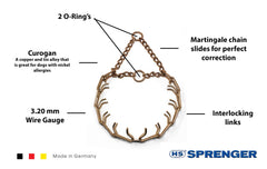 Herm Sprenger Curogan prong collar with center plate connector for symmetric tightening