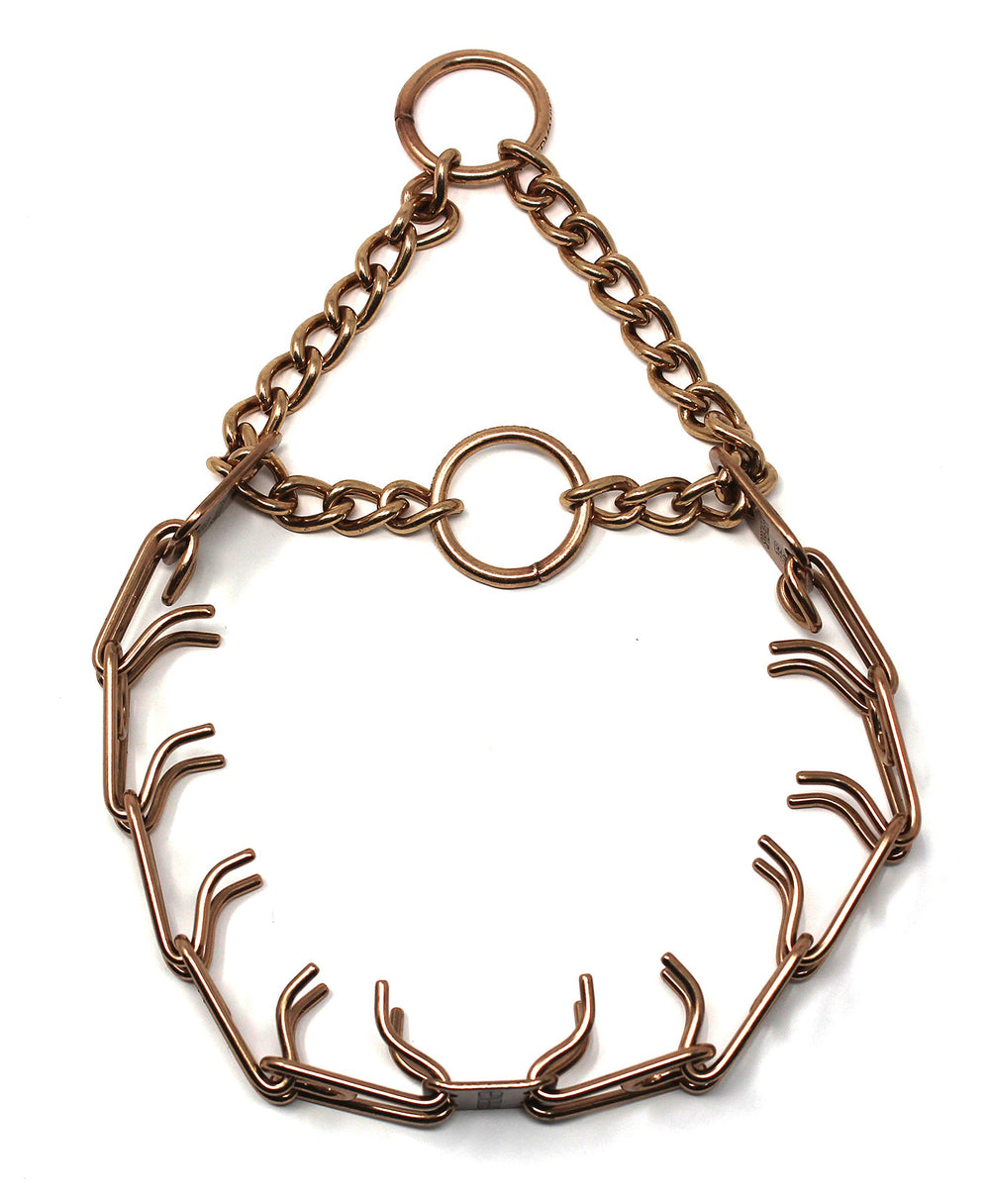 Herm Sprenger Curogan prong collar close-up showing beveled prongs for gentle training