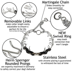 German-made chrome-plated steel delivers durable, reliable performance for large dogs during training.