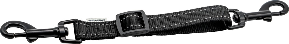 Herm Sprenger prong collar safety clip in black with reflective stripes for safe walks.