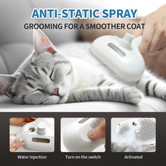 HeroKitty Dog Brush steam release-button close-up emphasizes quick self-cleaning and mess-free resets.