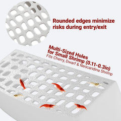 HERPDEN precision-entry holes fit small shrimp with smooth edges.