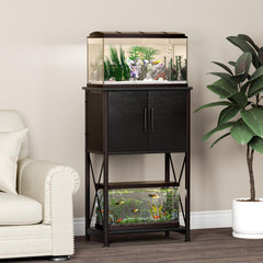 Herture fish-tank-stand-lower-shelf provides flexible storage for decor.