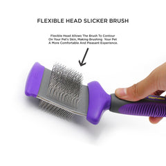 Hertzko double-sided slicker brush bristles close-up shows fine bent wires for deep coat care