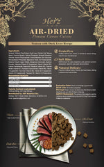 Herz air-dried kibble close-up highlights meaty texture and protein-dense bites.