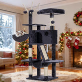 Hey-brother cat tree 53-inch smoky-gray side view shows a stable multi-level play space
