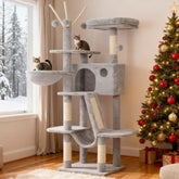 Hey-brother cat tree 53inch side view shows sturdy levels for climbing and lounging.