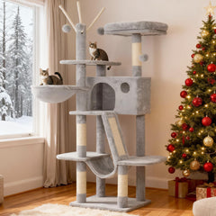 Hey-brother cat tree 53inch side view shows sturdy levels for climbing and lounging.