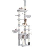 Hey-brother cat tree ceiling-height extension demonstrates vertical exploration and play