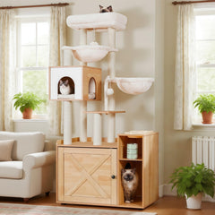 Hey-brother cat tree litter box enclosure keeps litter hidden and room tidy