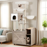 Hey-brother MPJ115SG cat tree litter box enclosure offers private, mess-free cat care.