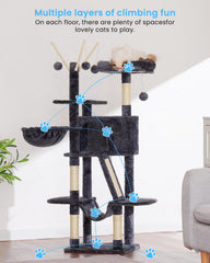 Hey-brother cat tree with sisal posts close-up emphasizes claw-satisfying scratching areas