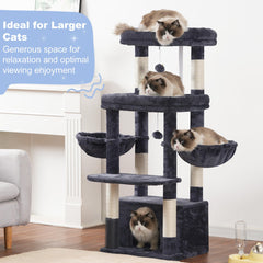 Hey-brother cat tree tower oversized platform supports full body stretch for Maine Coon-sized cats.