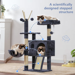 Hey-brother cat tree tower hammock basket shows cloud-like resting spot for naps