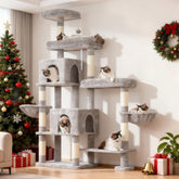 Hey-brother Cat Tree Tower rotatable-extension demonstrates flexible layout for tight spaces and varied rooms.