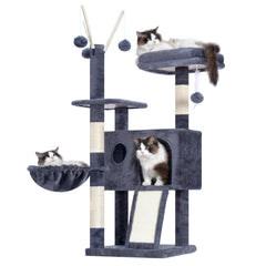 Hey-brother cat tree tower side view demonstrates sturdy height for climbing and observation