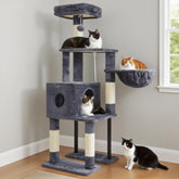 Heybly cat tree smoky gray top perch offers an elevated view for curious cats.