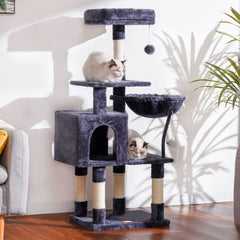 Heybly Cat Tree top perch padded provides a cozy resting spot for kittens and lounging cats.