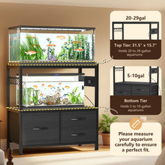 Heybly stand with power outlets and USB ports for centralized aquarium setup.