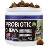 HEYISME Probiotics for Dogs bottle showing premium gut health formula