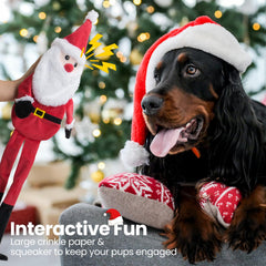 HGB Squeaky Christmas dog toy side view shows crinkle texture enticing bites.