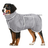 HhiMyOct dog bathrobe close-up: ultra-soft coral velvet for fast absorption.