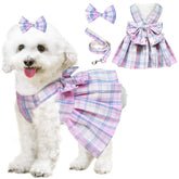 HhiMyOct dog dress bowknot pink front view ideal for photoshoots and daily strolls.