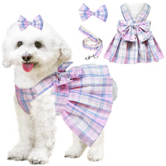 HhiMyOct dog dress bowknot pink front view ideal for photoshoots and daily strolls.