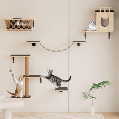 HHOFURN 5-in-1 cat wall shelves rock-solid safety for sturdy vertical space