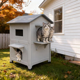 HiCaptain weatherproof cat house exterior in grey provides durable protection against rain.