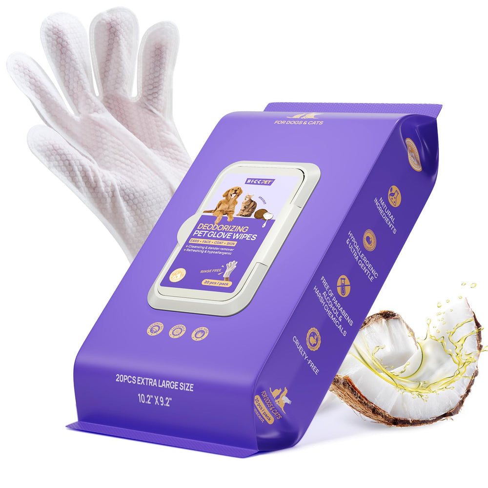 HICC PET Cleaning Glove Wipes pack for quick refresh and odor control on dogs and cats.
