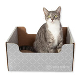Hide & Scratch caja-gato gris diamante: ideal para juego y descanso del felino.