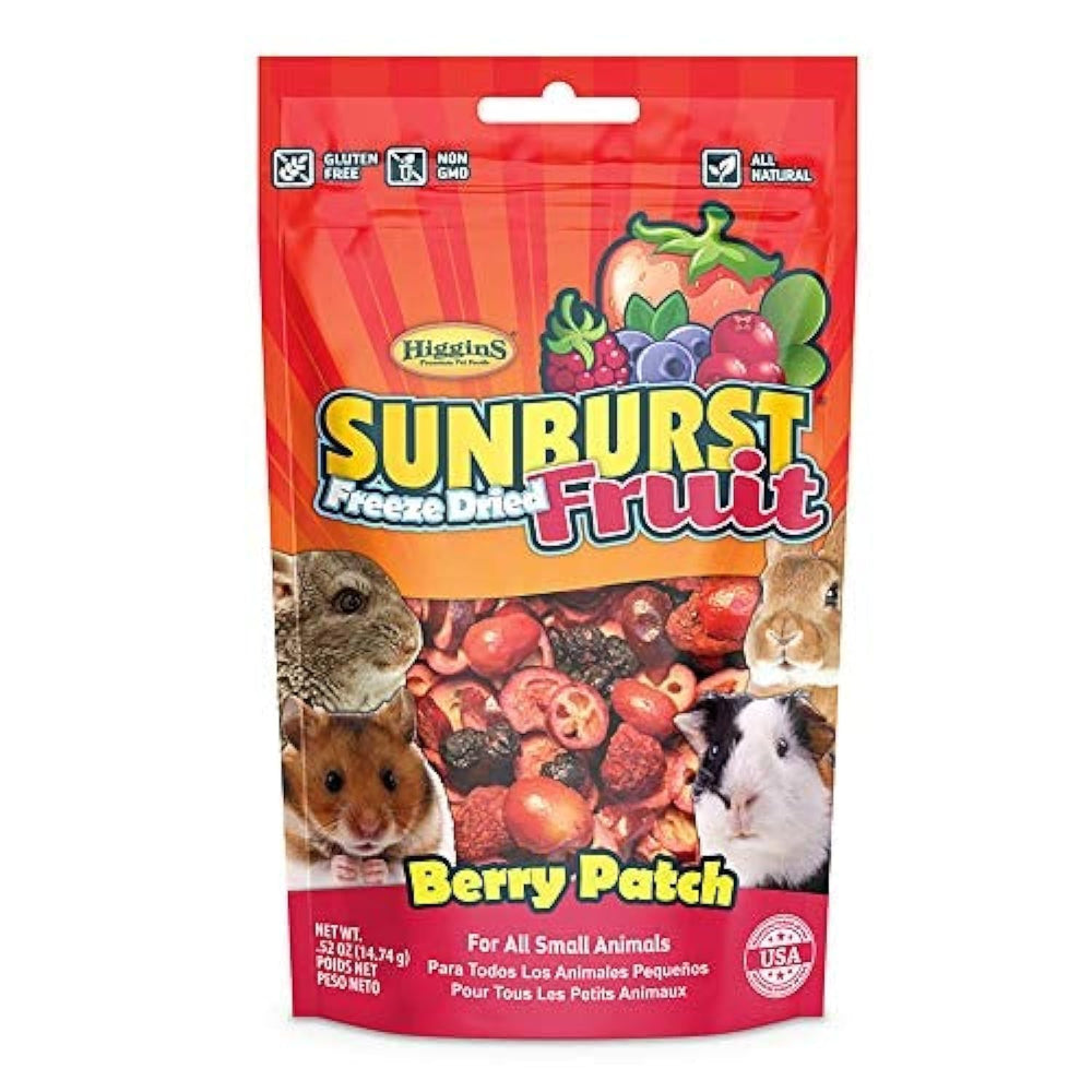 Higgins Sunburst Berry Patch treat packaging, showcasing a berry-rich enrichment snack.