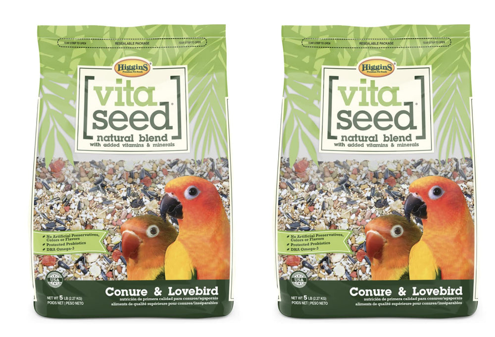 Higgins Vita Seed Natural Blend bags for conure and lovebird feeding convenience