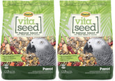 Higgins Vita Seed Natural Blend Parrot Food packaging helps keep seeds fresh and convenient.