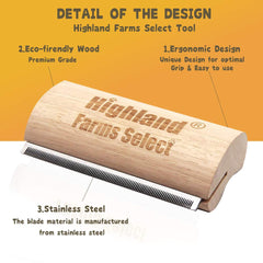 Highland Farms Select wood ergonomic design image emphasizing non-slip grip during grooming sessions