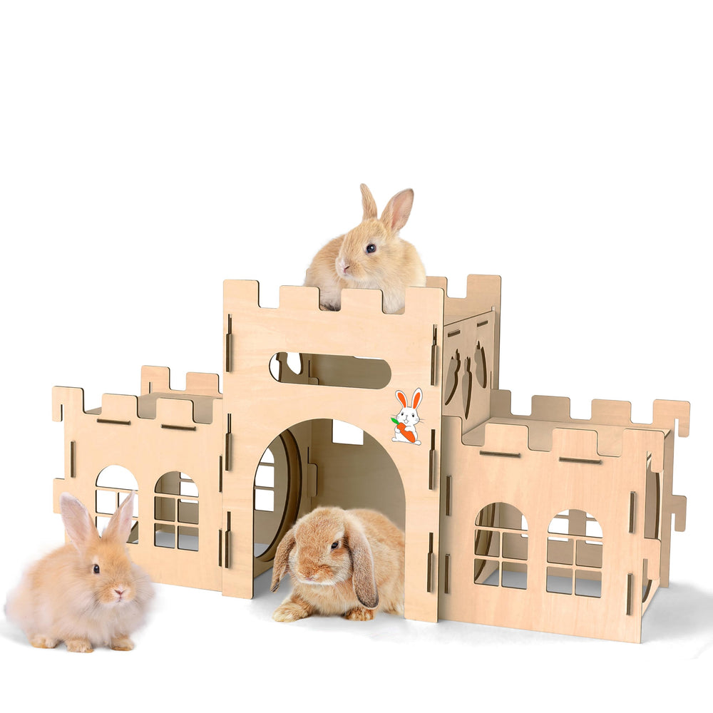 HIIMALEX extra-large bunny castle hideout demonstrates durable wood for safe indoor play.