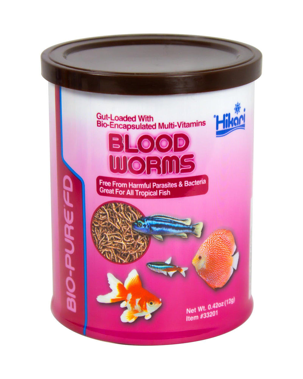 Hikari Bio-Pure freeze dried blood worms with dispenser top for mess-free feeding