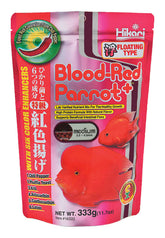 Hikari Blood Red Parrot+ pellets closeup, color enhancement potential for parrots.