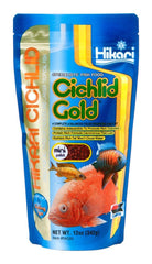 Hikari Cichlid Gold mini pellet sinking food promotes color and growth in cichlids.