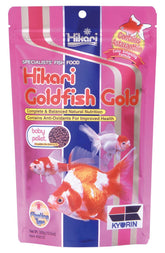 Hikari Gold baby pellet closeup—tiny bites designed for young goldfish