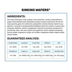Hikari Sinking Wafers ingredients close-up, showcasing spirulina and krill for nutrition.