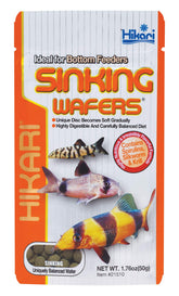 Hikari Sinking Wafers packaging on shelf, highlighting convenient bottom-feeder nutrition.