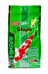 Hikari Staple Koi Food Mini Pellet bag promotes daily pond nutrition for koi
