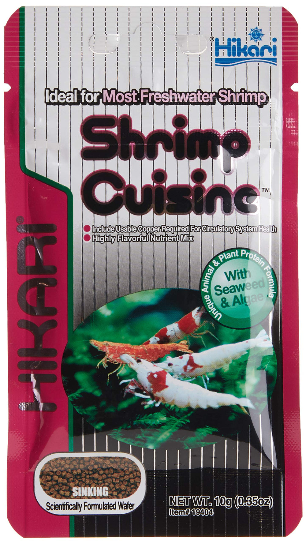 Hikari Tropical Shrimp Cuisine packaging shows easy storage and dosing for hobby aquarists.