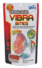 Hikari Vibra Bites packaging highlights color-boosting nutrition for vibrant tropical fish.